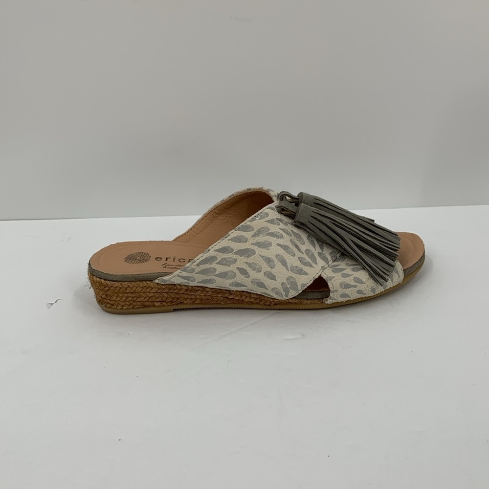 Eric Michael slide espadrille sandal shoe cream silver mule gray tassel 36 5